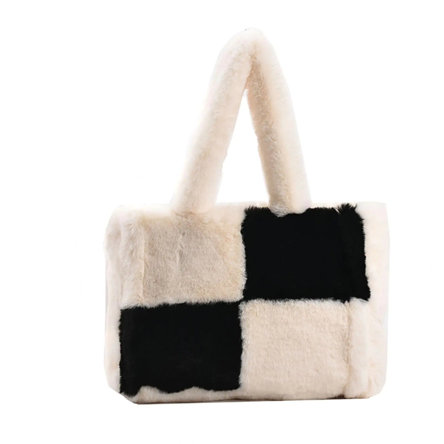 ChicPlush Fluffy Tote - White & Black Faux Fur Shoulder Bag