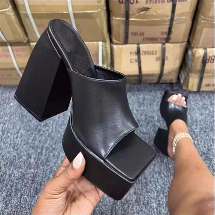 Women's Summer High Heel Sandals - Square Toe Fish Mouth Shoes