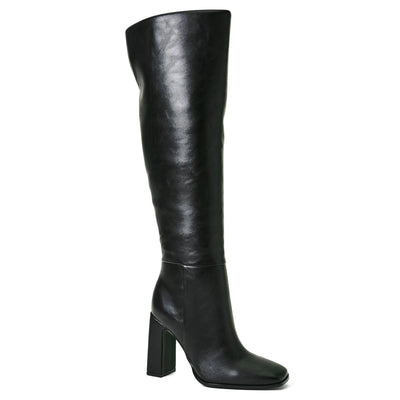 Women's Square Toe Knee High Boots - Chunky Heel Go-Go Boots with Side Zipper