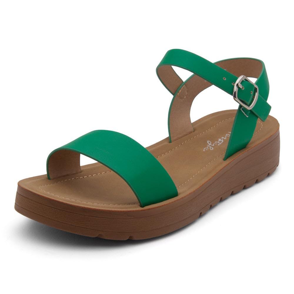 Herstyle MARINNA Womens Flat Sandals Open Toes Ankle Strap Casual Walking Shoes Black White Flat Sandals for Summer 3023Green Size 8.0