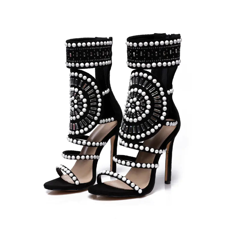 Women's Rhinestone High Heel Sandals - Roman Style Strappy Party Shoes | Elegant