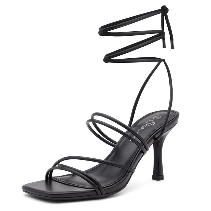 SL - Lumi Black Lace - Up Stiletto Sandals - Elegant High Heel Sandals - Gotaar