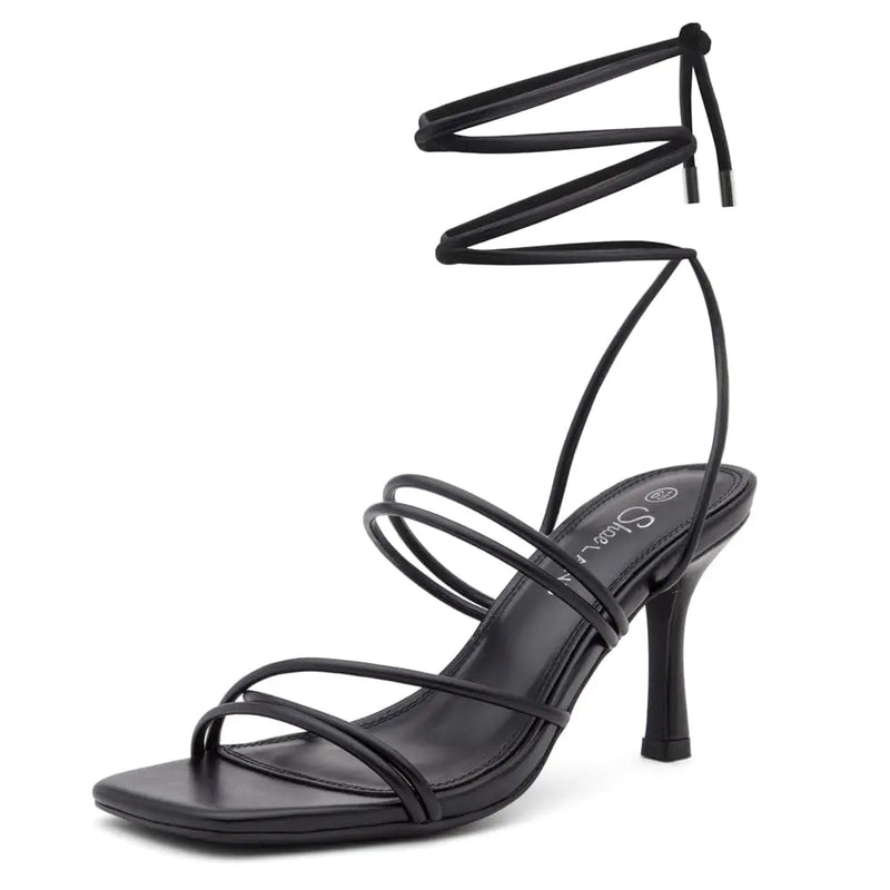 SL - Lumi Black Lace - Up Stiletto Sandals - Elegant High Heel Sandals - Gotaar