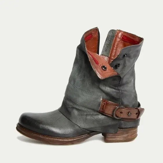 Women's Low Heel Ankle Boots - Square Toe Block Heel Booties | Waterproof PU Leather