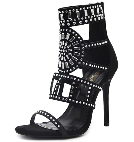 Women's Rhinestone High Heel Sandals - Roman Style Strappy Party Shoes | Elegant