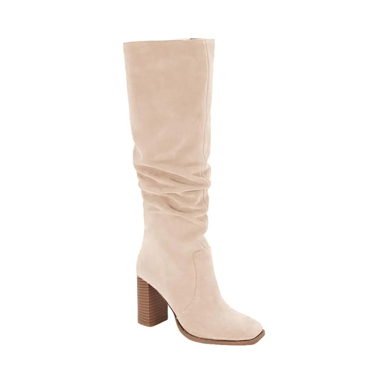 Juliet Holy Women's Knee-High Boots - Chunky Block Heel Square Toe Wide Calf Boots