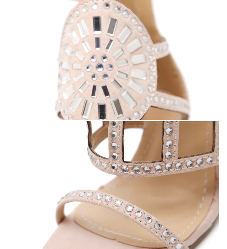 Women's Rhinestone High Heel Sandals - Roman Style Strappy Party Shoes | Elegant