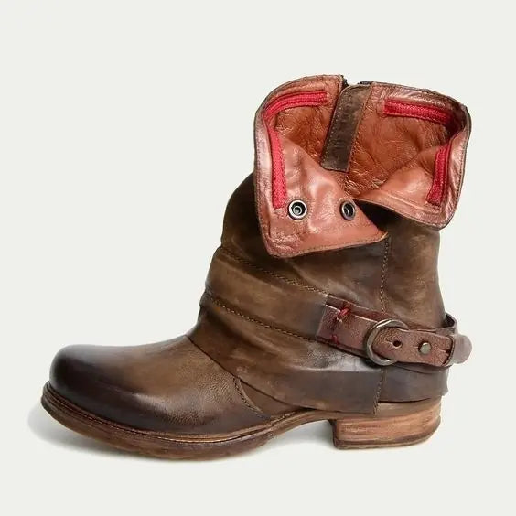 Women's Low Heel Ankle Boots - Square Toe Block Heel Booties | Waterproof PU Leather
