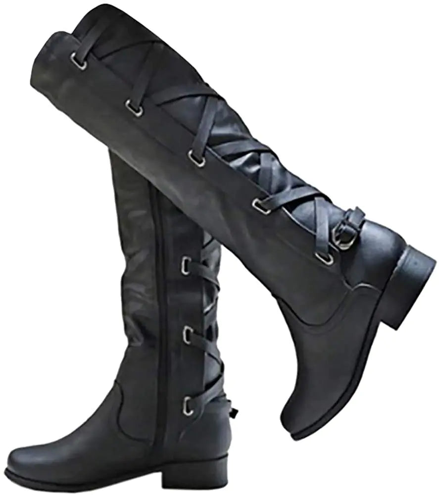 Women's Strappy Knee-High Riding Boots