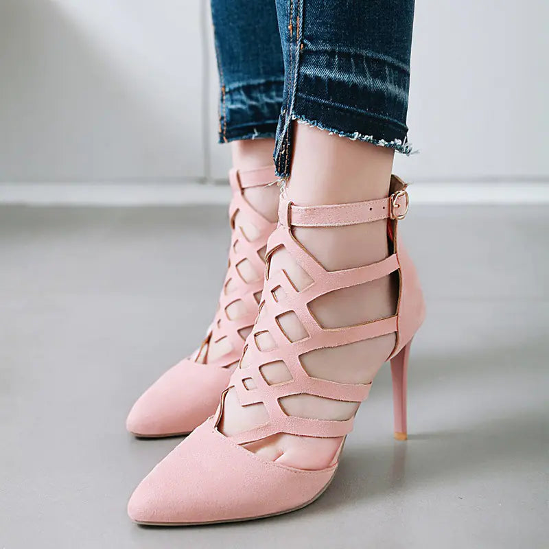 New Women's High Heel Hollow Roman Sandals (Size 43)