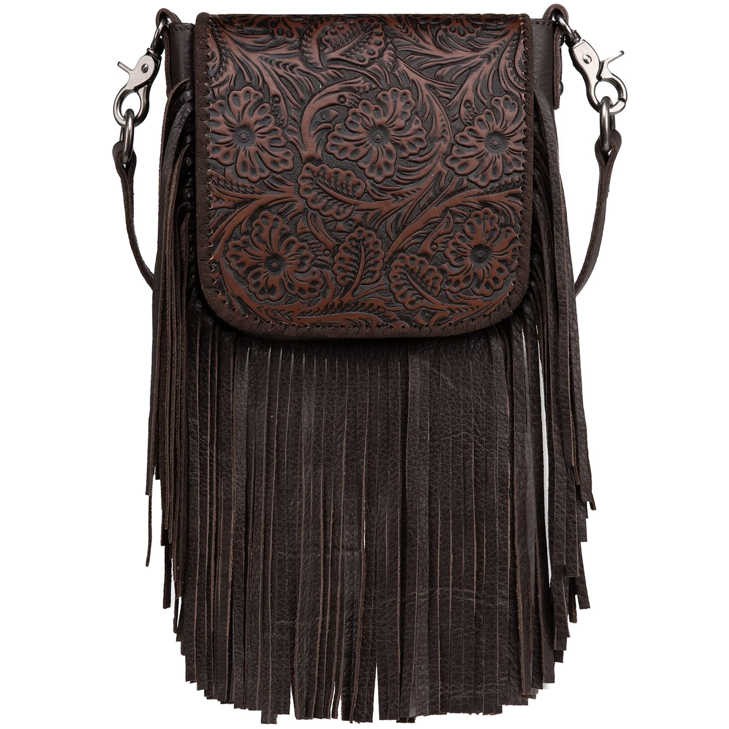 Western Crossbody Handbag - Tooled Leather Fringe Purse for Women | Small Bag