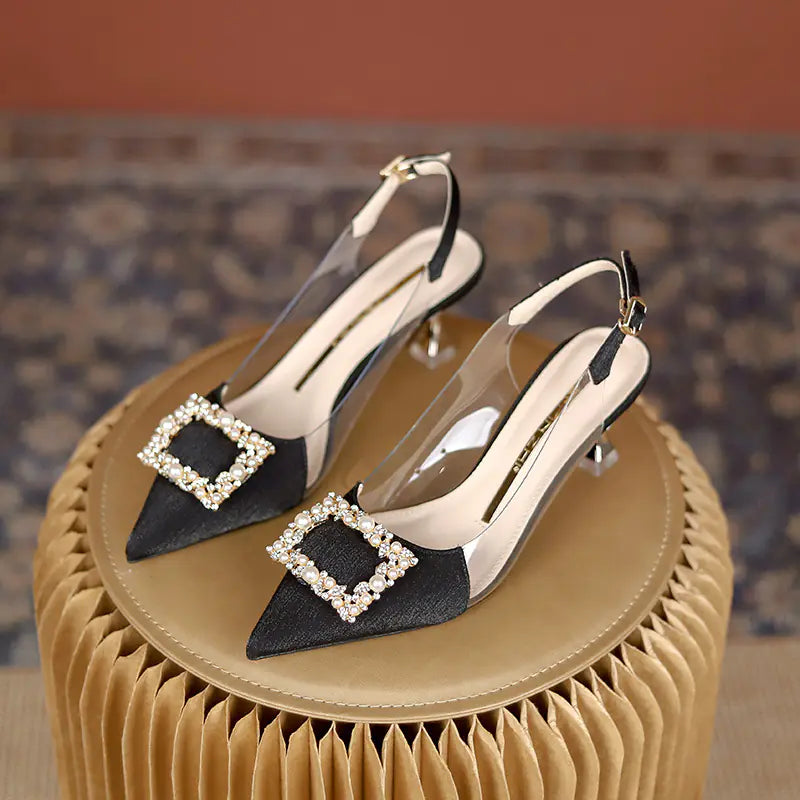 Women's Rhinestone High Heel Sandals - Sparkly Pointed Toe Thin Heel Party Shoes