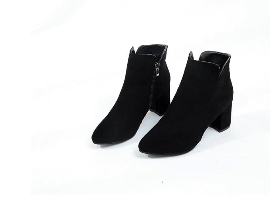 Women's Frosted High Heel Boots - Pointed Toe Cowhide Leather Ankle Boots