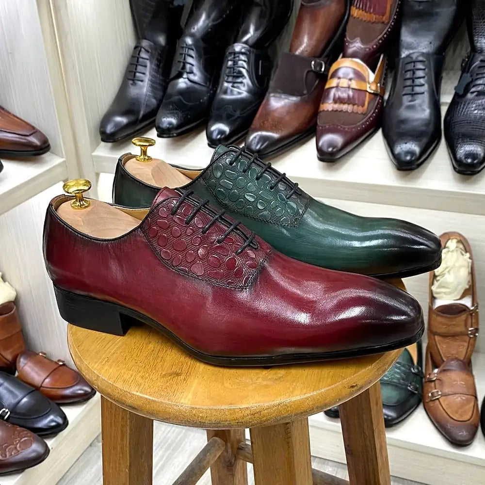 Men's Handmade Leather Oxford Shoes - Pointed Toe Lace-Up Business Dress Shoes