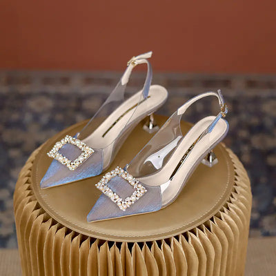 Women's Rhinestone High Heel Sandals - Sparkly Pointed Toe Thin Heel Party Shoes