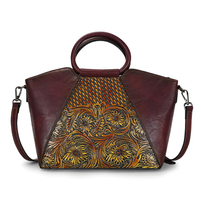 Women's Vintage Embossed Leather Satchel - Multi-Way Crossbody Tote Handbag - Gotaar