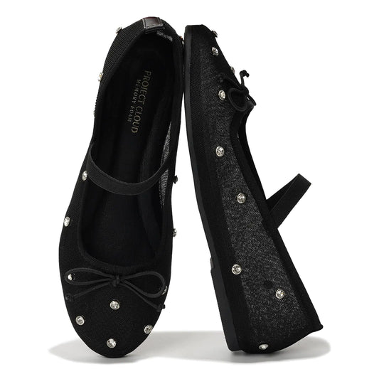 Women's Memory Foam Ballet Flats - Crystal Mesh Non-Slip Ballerina Shoes