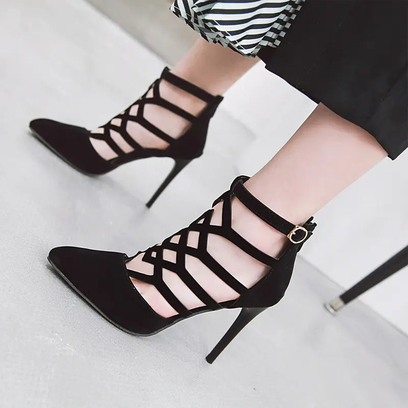 New Women's High Heel Hollow Roman Sandals (Size 43)
