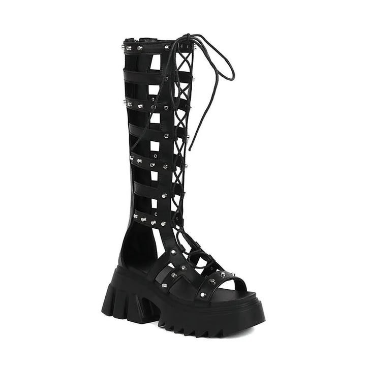 Chic Rivet Knee - High Boots - High - Heeled Slimming Trendy Boots with Rivet Details - Gotaar