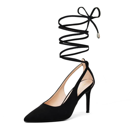 GENSHUO Elegant Lace-Up Stiletto Pumps