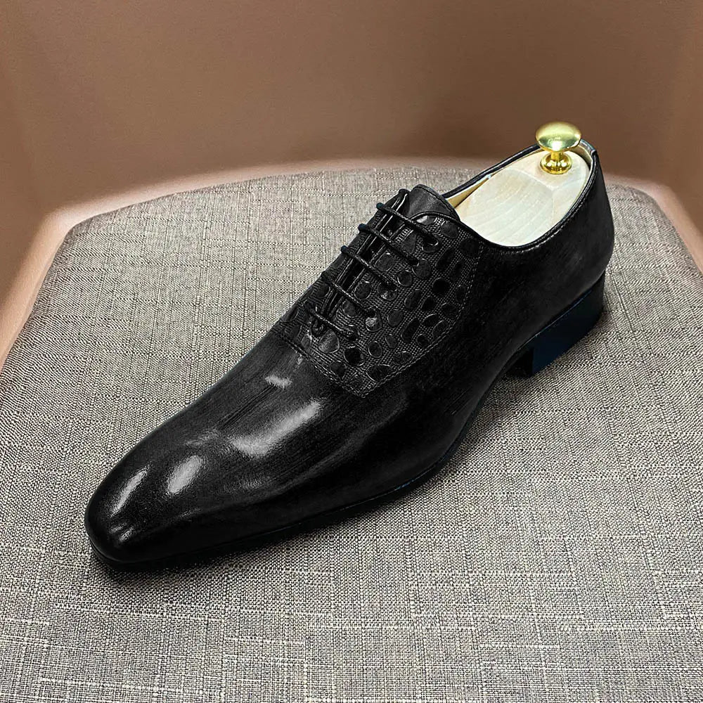Men's Handmade Leather Oxford Shoes - Pointed Toe Lace-Up Business Dress Shoes