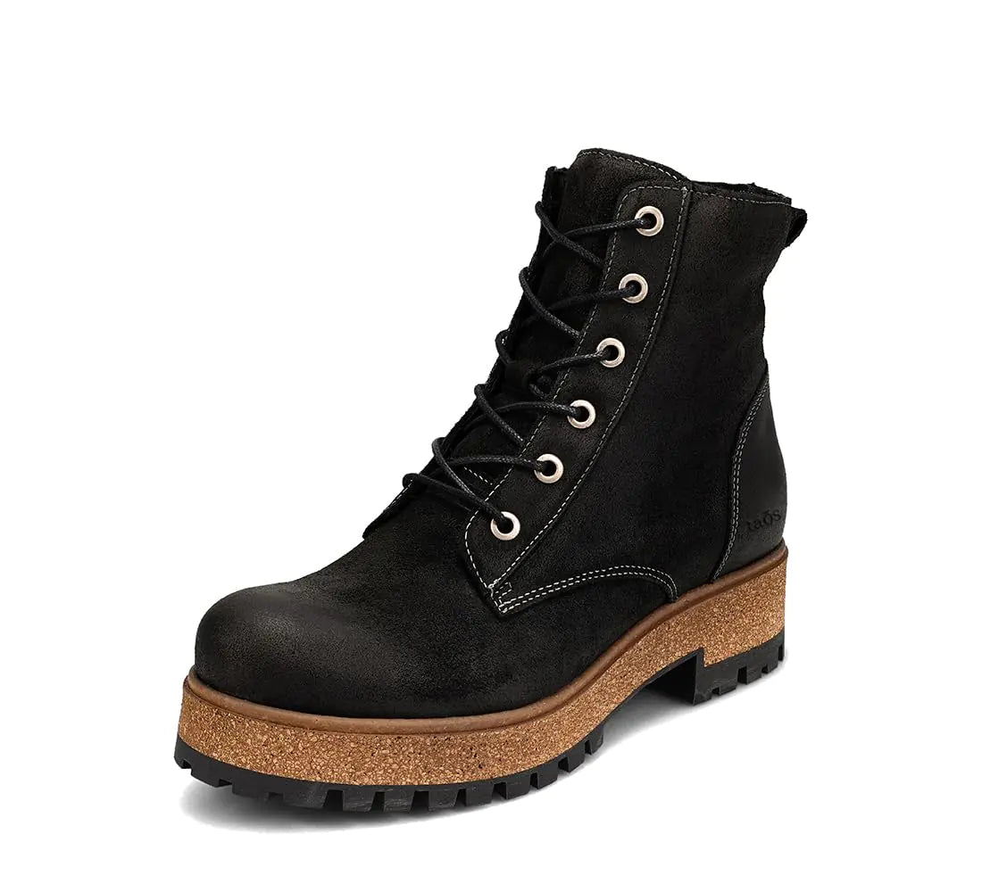 Taos Main Street Black Leather Boot - Women's Platform Lace-Up Boot with Arch Support