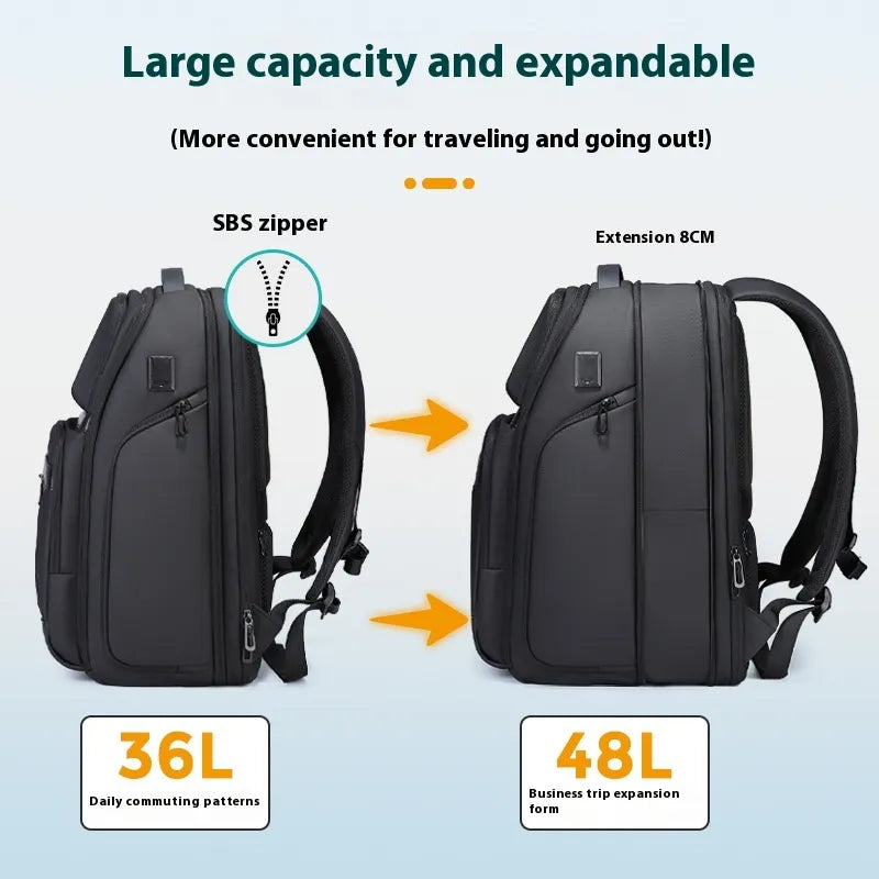 Business Casual Large Capacity Scalable Business Trip Travel Laptop Bag Backpack Men