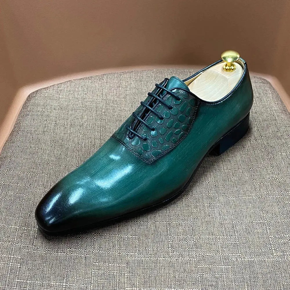 Men's Handmade Leather Oxford Shoes - Pointed Toe Lace-Up Business Dress Shoes
