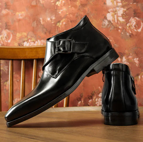 Men's Sleek High-Top Martin Boots - Premium Leather Square Toe Boots