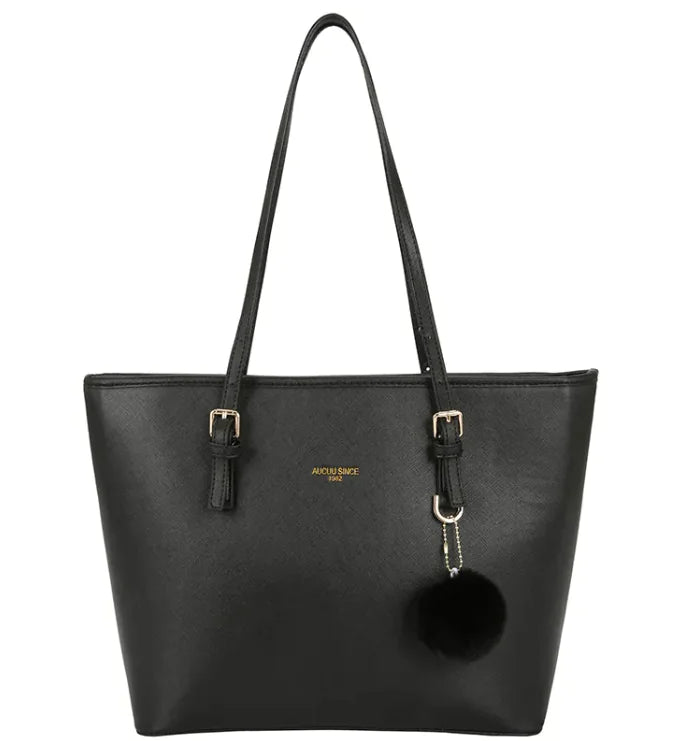 Women's Casual Bucket Handbag - Trendy Shoulder Bag with Fluffy Charm and Soft Handle - Gotaar