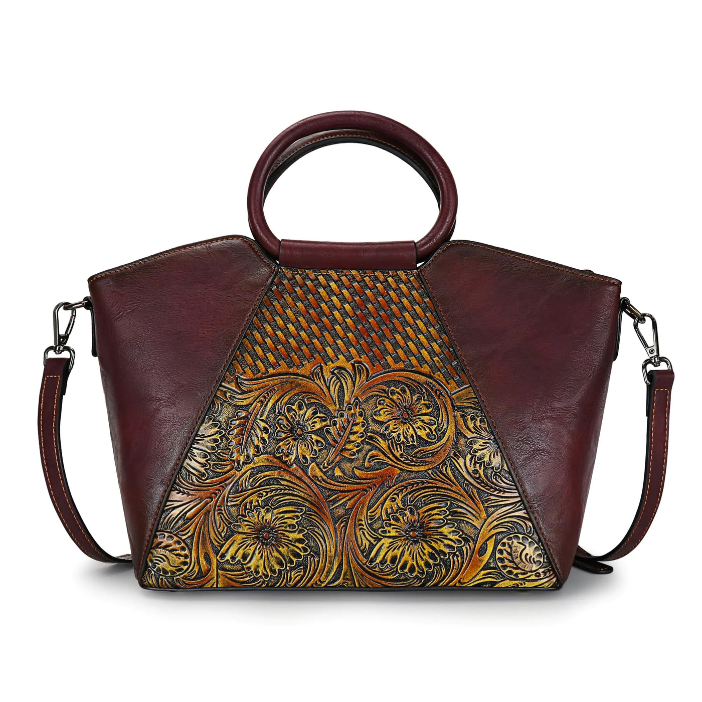 Women's Vintage Embossed Leather Satchel - Multi-Way Crossbody Tote Handbag - Gotaar
