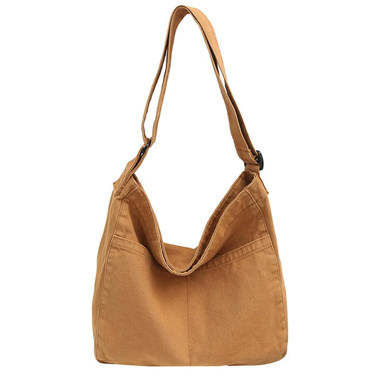 JueiXeoy Large Canvas Tote Bag - Brown Crossbody Messenger Bag
