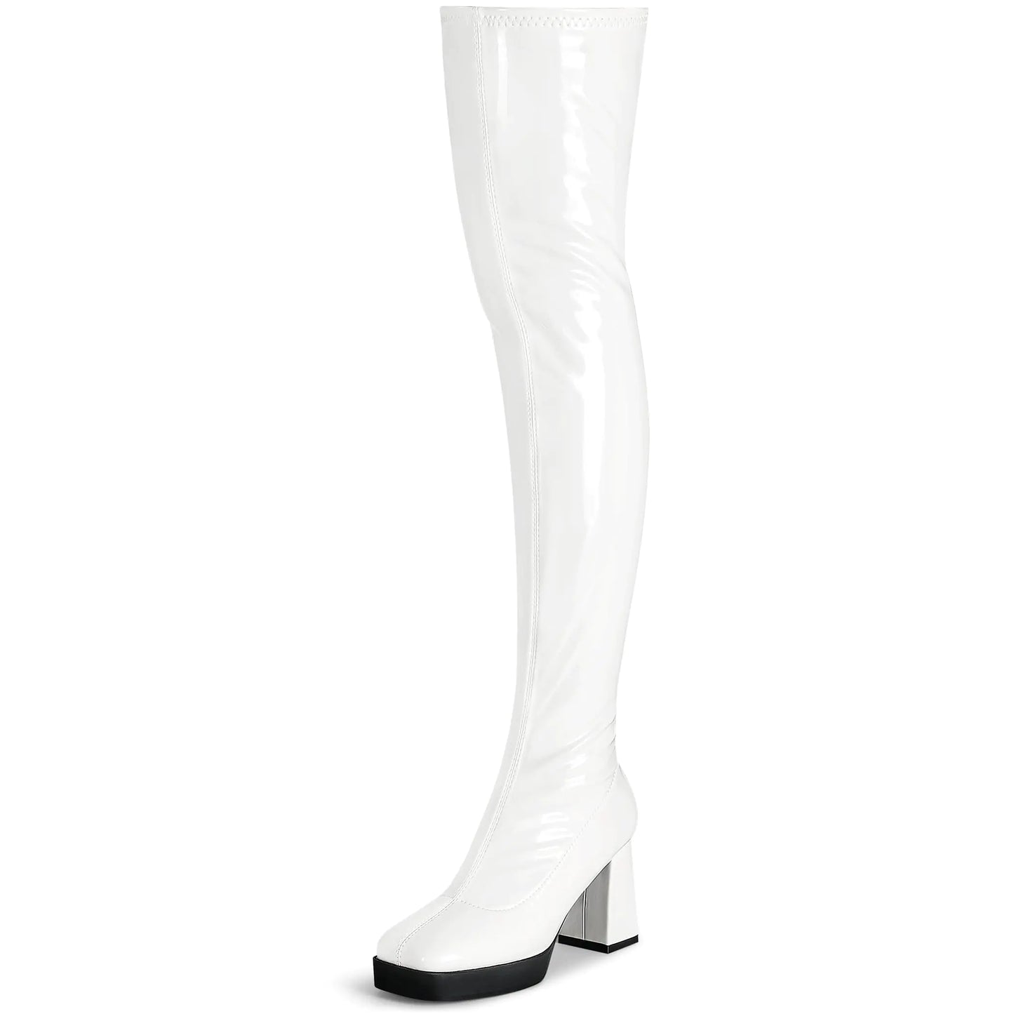 White Thigh High Boots - Platform Patent Leather GoGo Boots