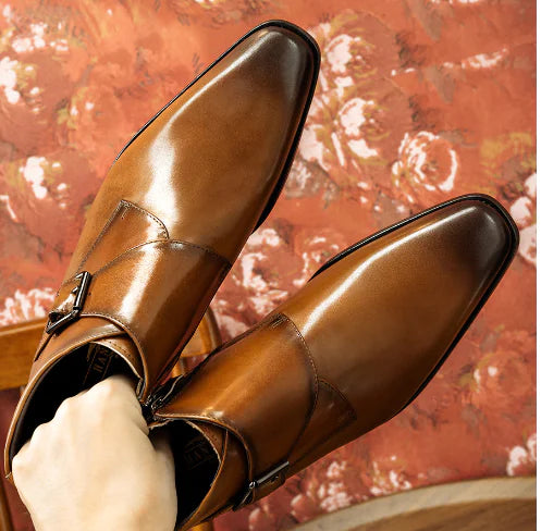 Men's Sleek High-Top Martin Boots - Premium Leather Square Toe Boots