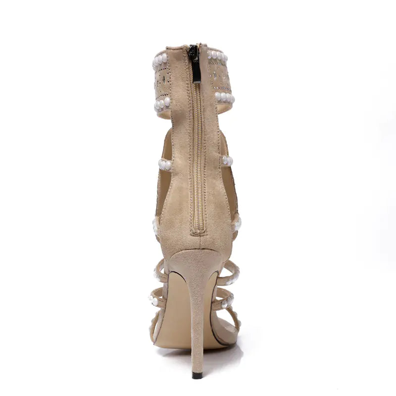 Women's Rhinestone High Heel Sandals - Roman Style Strappy Party Shoes | Elegant