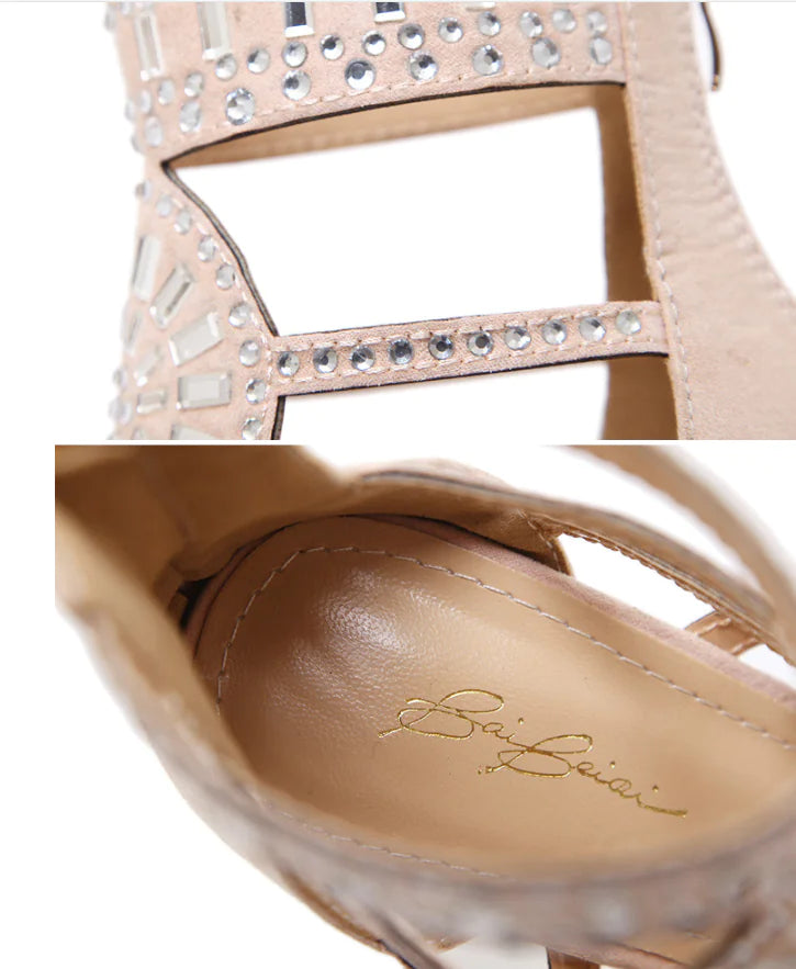 Women's Rhinestone High Heel Sandals - Roman Style Strappy Party Shoes | Elegant
