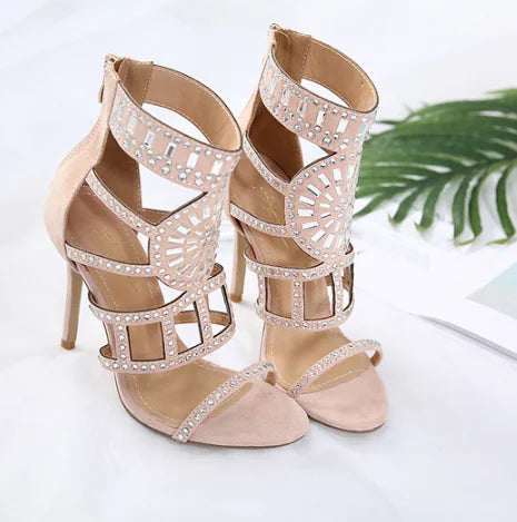 Women's Rhinestone High Heel Sandals - Roman Style Strappy Party Shoes | Elegant