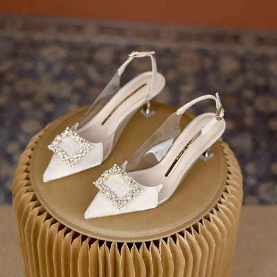 Women's Rhinestone High Heel Sandals - Sparkly Pointed Toe Thin Heel Party Shoes