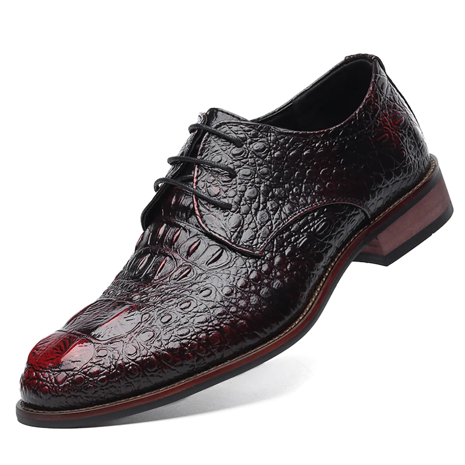 Mens Alligator Lace Up Dress Shoes Mens Crocodile Print Round Toe Oxford ShoesClassical Business Formal Derby Shoes for Men (Wine red8) - Gotaar
