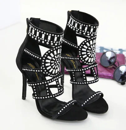 Women's Rhinestone High Heel Sandals - Roman Style Strappy Party Shoes | Elegant